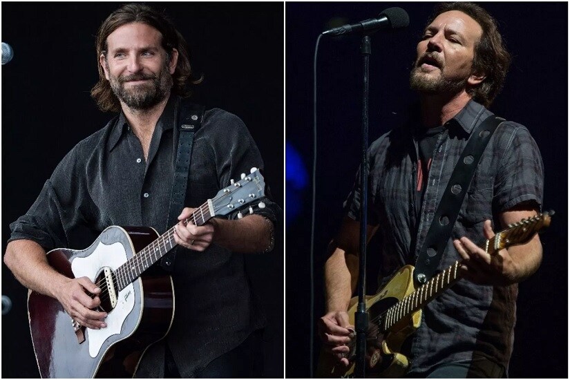 Bradley Cooper (L); Eddie Vedder (R). Image via Twitter